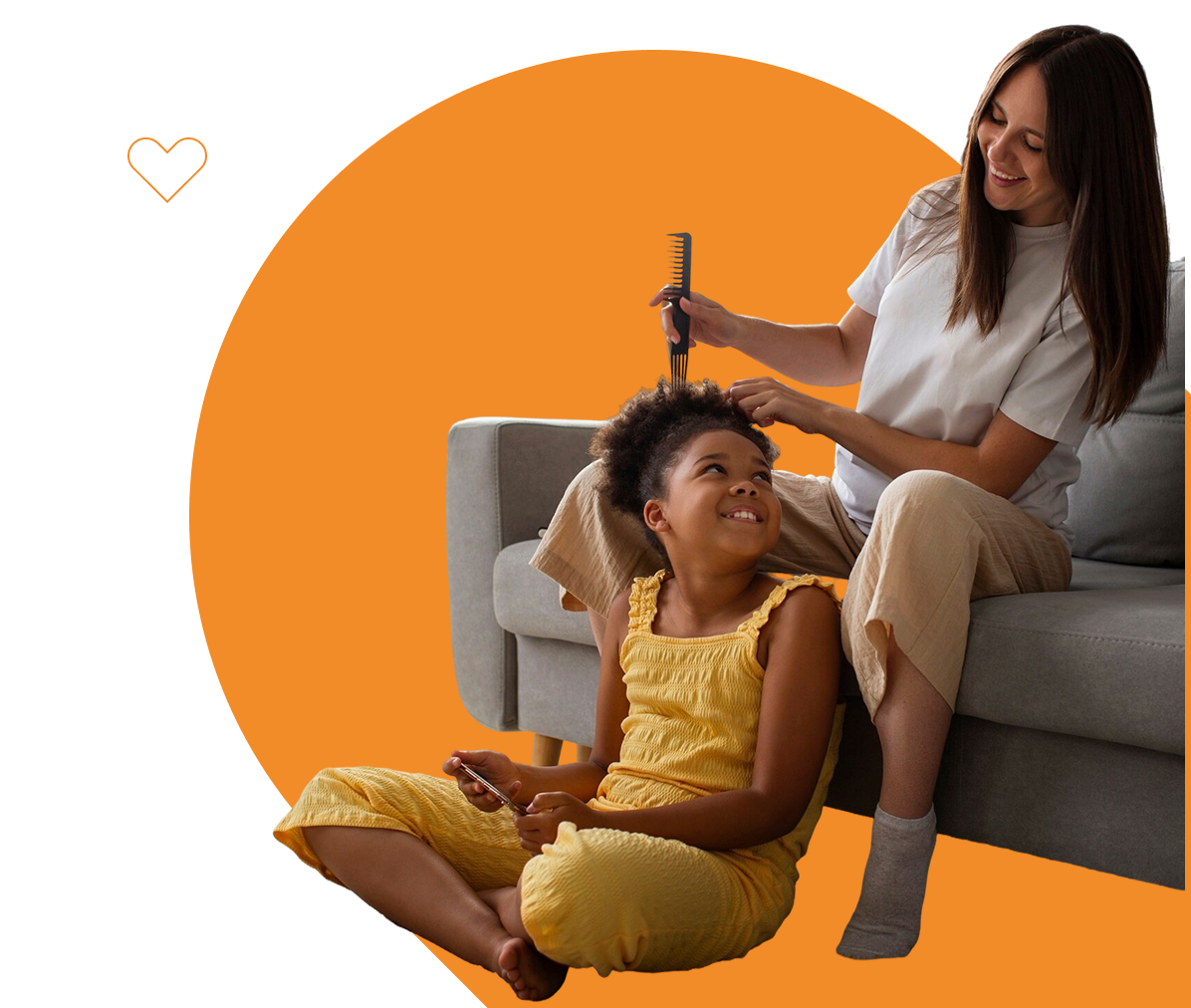 woman helping girl with hair