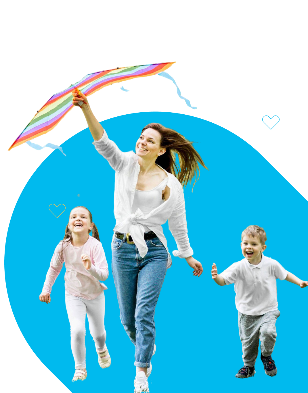 family running with kite